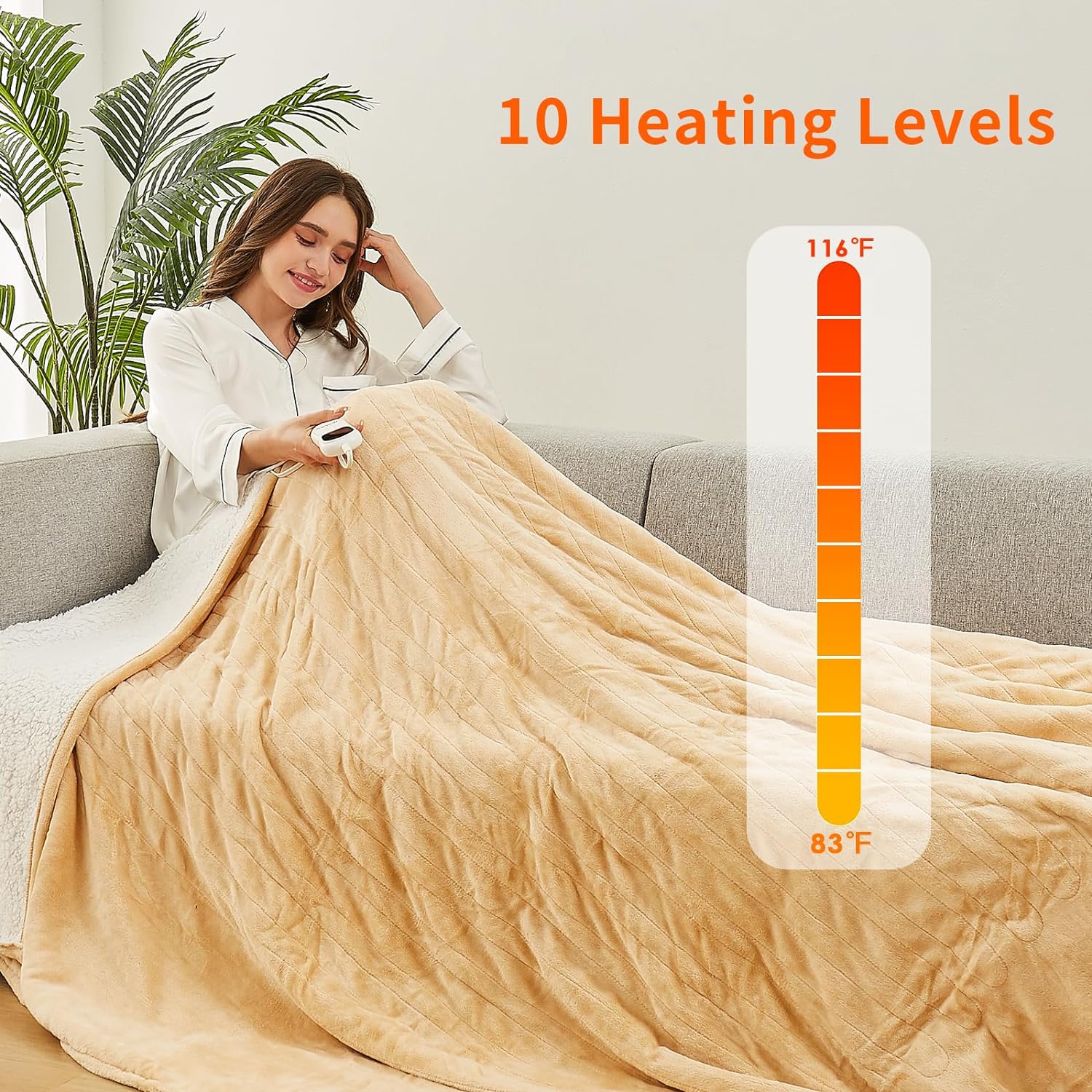 Homemate Electric Heated Blanket Full Size , 72x84 Heating Bed Blankets  Throw with 10 Heating Levels 8 Hours Auto Off Fast Heating Over-Heated